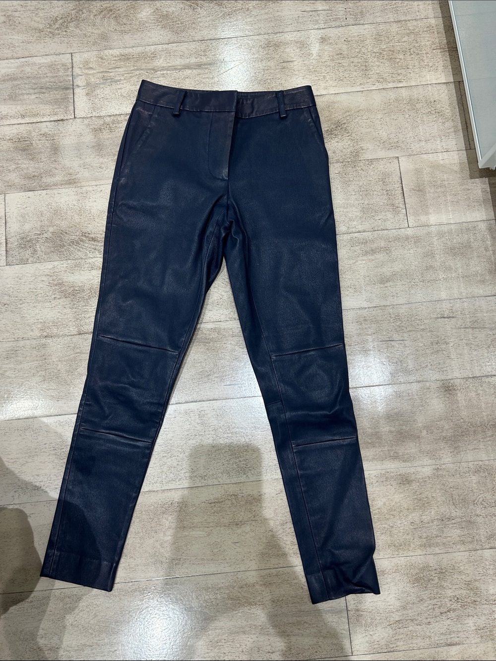 Women's Navy Leather Slim pants
